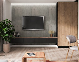 Mieszkanie 40m2 - Średni brązowy szary salon z jadalnią, styl nowoczesny - zdjęcie od APE wnętrza - Homebook