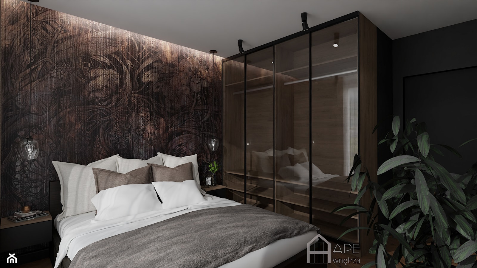 Sypialnia w kolorze gorzkiej czekolady - zdjęcie od APE wnętrza - Homebook