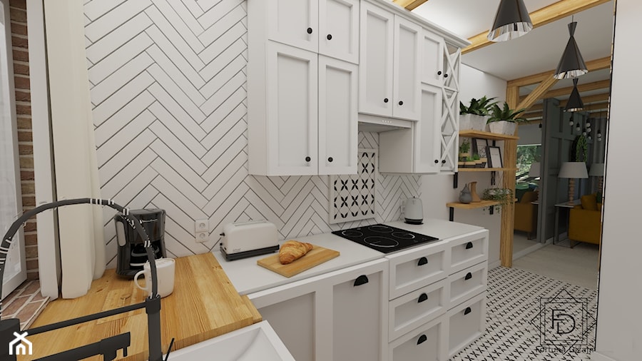 Kuchnia biała z drewnem - zdjęcie od Projektowanie wnętrz Fortuna Dizajn