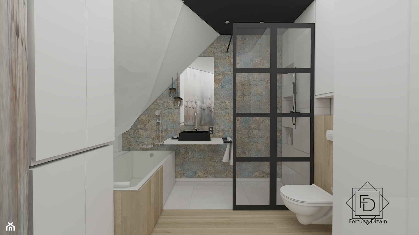 Łazienka ze skosami - zdjęcie od Projektowanie wnętrz Fortuna Dizajn - Homebook