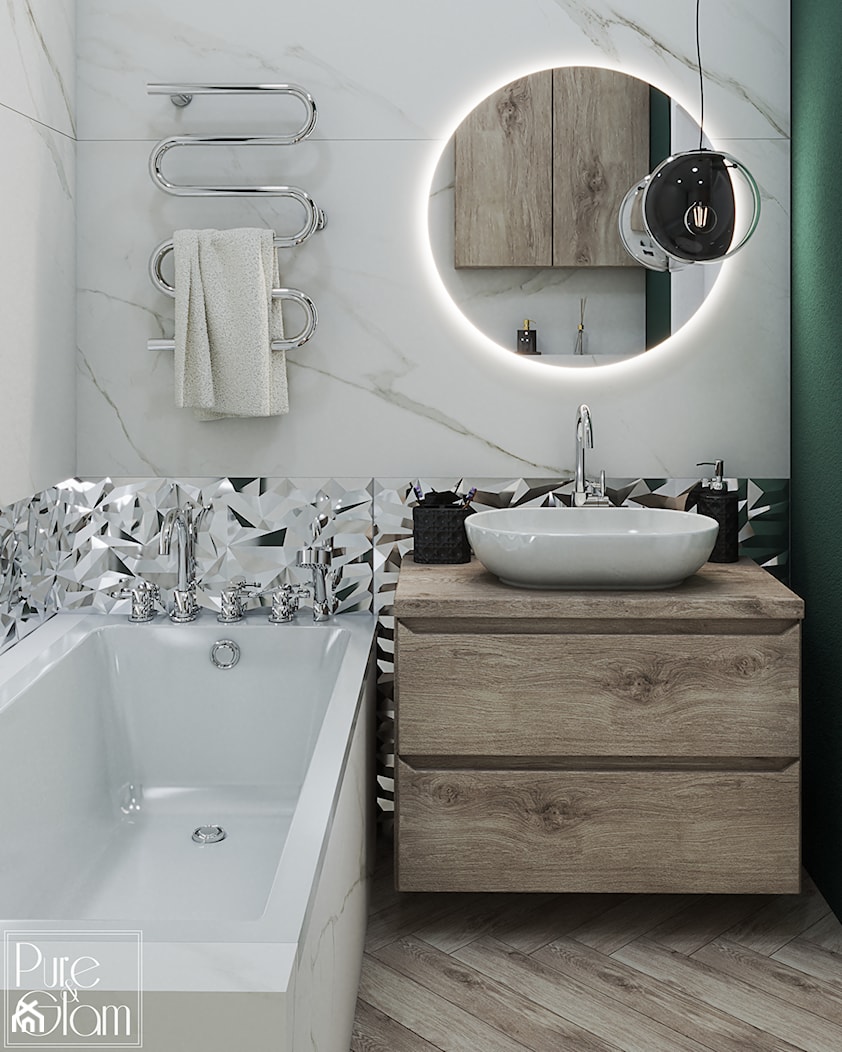 Łazienka z okrągłym lustrem - zdjęcie od PureAndGlam - Homebook