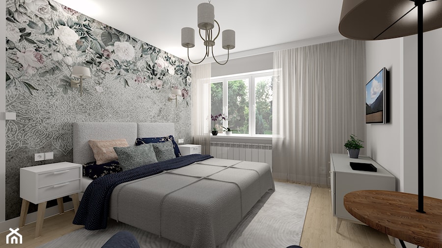 Sypialnia z tapetą - Sypialnia, styl tradycyjny - zdjęcie od NOVO Projekt