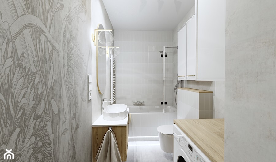 Łazienka w domu jednorodzinnym - z tapetą - Łazienka, styl skandynawski - zdjęcie od NOVO Projekt