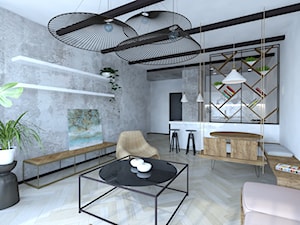 Projekt mieszkania - Średni biały szary salon z kuchnią z jadalnią - zdjęcie od MalgorztaLen