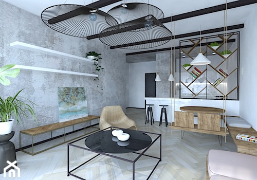 Projekt mieszkania - Średni biały szary salon z kuchnią z jadalnią - zdjęcie od MalgorztaLen