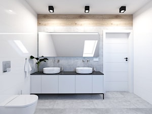 Projekt domu - Średnia na poddaszu z lustrem z dwoma umywalkami z punktowym oświetleniem łazienka z oknem - zdjęcie od MalgorztaLen
