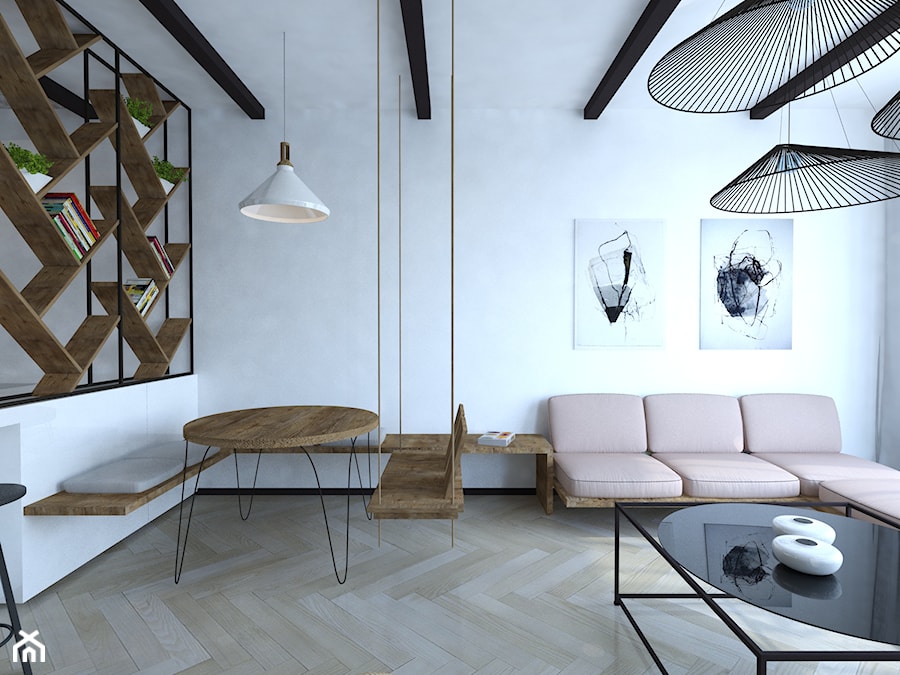 Projekt mieszkania - Średni biały salon z jadalnią - zdjęcie od MalgorztaLen