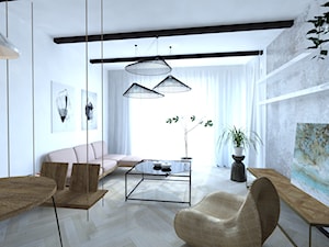 Projekt mieszkania - Duży biały szary salon z jadalnią - zdjęcie od MalgorztaLen