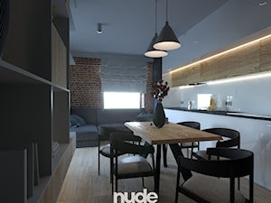 Projekt salonu z kuchnią - Mały biały szary salon z kuchnią z jadalnią, styl nowoczesny - zdjęcie od Nude