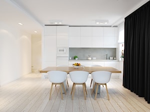 Apartament na Wilanowie - Średnia otwarta z kamiennym blatem biała z zabudowaną lodówką kuchnia jednorzędowa z oknem, styl nowoczesny - zdjęcie od Ewa Dyda-Nowakowska
