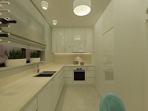 Mieszkanie na Młocinach - Średnia zamknięta biała szara z zabudowaną lodówką z podblatowym zlewozmywakiem kuchnia w kształcie litery l, styl nowoczesny - zdjęcie od Katarzyna Jaskulska Projektowanie Wnętrz