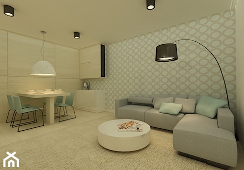 Mieszkanie na Młocinach - Mały beżowy salon z jadalnią, styl nowoczesny - zdjęcie od Katarzyna Jaskulska Projektowanie Wnętrz