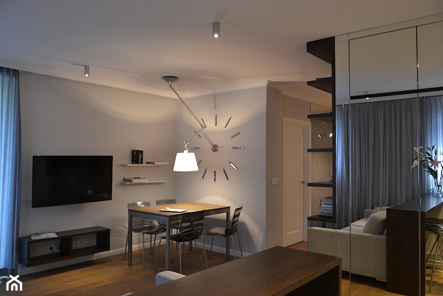 Apartament Sadyba II - Średni szary salon z jadalnią, styl nowoczesny - zdjęcie od Katarzyna Jaskulska Projektowanie Wnętrz