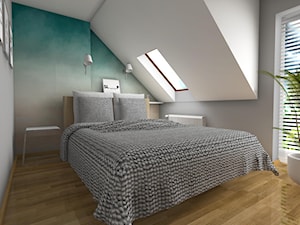 sypialnia na poddaszu - Średnia biała szara sypialnia na poddaszu z balkonem / tarasem, styl nowoczesny - zdjęcie od Aneta Kubica-Łubiarz