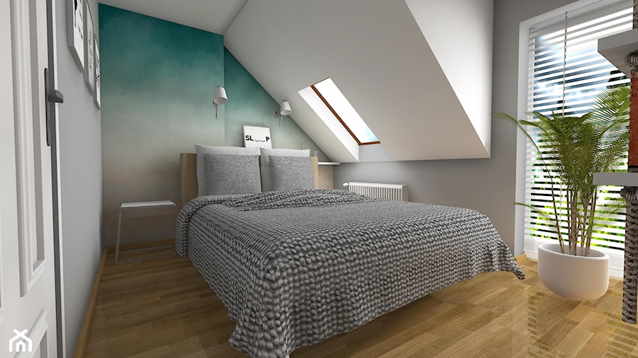 sypialnia na poddaszu - Średnia biała szara sypialnia na poddaszu z balkonem / tarasem, styl nowoczesny - zdjęcie od Aneta Kubica-Łubiarz