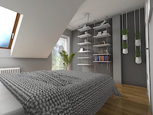 sypialnia na poddaszu - Mała biała szara sypialnia na poddaszu, styl nowoczesny - zdjęcie od Aneta Kubica-Łubiarz