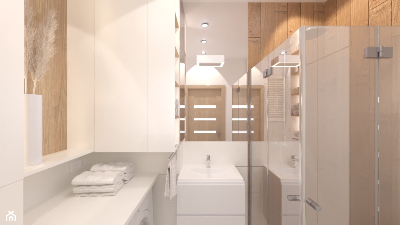 Łazienka w bieli i drewnie - zdjęcie od JoannaZielecka Architektura Wnętrz - Homebook