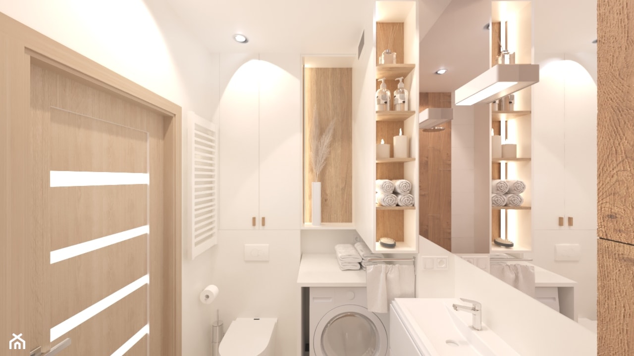 Łazienka w bieli i drewnie - zdjęcie od JoannaZielecka Architektura Wnętrz - Homebook