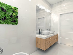 Łazienka w bieli - Średnia bez okna z lustrem z dwoma umywalkami z marmurową podłogą z punktowym oświetleniem łazienka, styl nowoczesny - zdjęcie od Modelowy Projekt