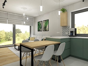 Salon z kuchnią na zielono