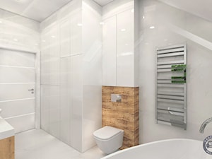 Łazienka w bieli - Średnia na poddaszu z dwoma umywalkami z punktowym oświetleniem łazienka z oknem, styl nowoczesny - zdjęcie od Modelowy Projekt