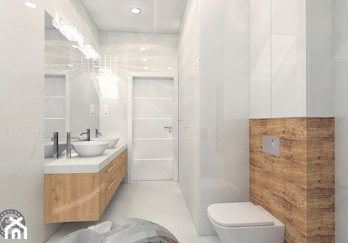 Łazienka w bieli - Średnia bez okna z dwoma umywalkami z punktowym oświetleniem łazienka, styl nowoczesny - zdjęcie od Modelowy Projekt