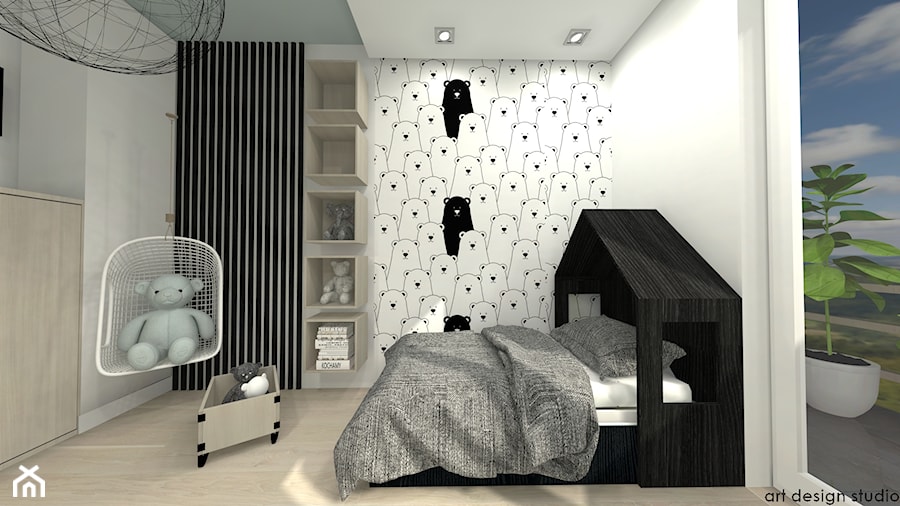 POKÓJ DZIECKA - Średni biały szary pokój dziecka dla nastolatka dla chłopca dla dziewczynki, styl nowoczesny - zdjęcie od Art Design Studio