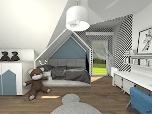 Pokój chłopca - Duży biały czarny niebieski pokój dziecka dla dziecka dla nastolatka dla chłopca dla dziewczynki, styl skandynawski - zdjęcie od Art Design Studio