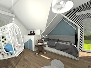 Pokój chłopca - Średni biały czarny szary niebieski pokój dziecka dla dziecka dla nastolatka dla chłopca dla dziewczynki, styl skandynawski - zdjęcie od Art Design Studio