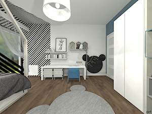 Pokój chłopca - Duży szary niebieski pokój dziecka dla nastolatka dla chłopca dla dziewczynki, styl skandynawski - zdjęcie od Art Design Studio