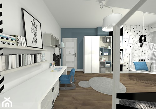 Pokój chłopca - Duży szary niebieski pokój dziecka dla nastolatka dla chłopca dla dziewczynki, styl skandynawski - zdjęcie od Art Design Studio