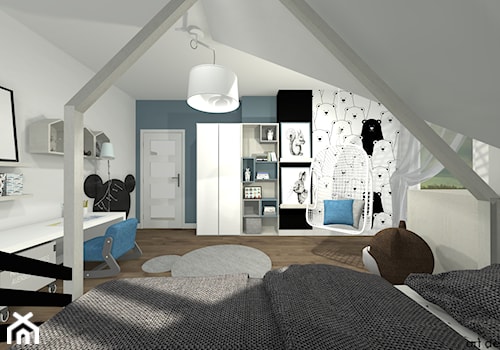 Pokój chłopca - Duży szary niebieski pokój dziecka dla dziecka dla nastolatka dla chłopca dla dziewczynki, styl skandynawski - zdjęcie od Art Design Studio