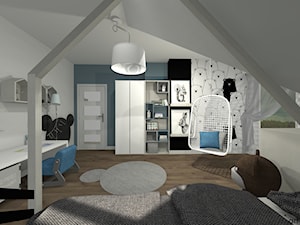 Pokój chłopca - Duży szary pokój dziecka dla nastolatka dla chłopca dla dziewczynki, styl skandynawski - zdjęcie od Art Design Studio