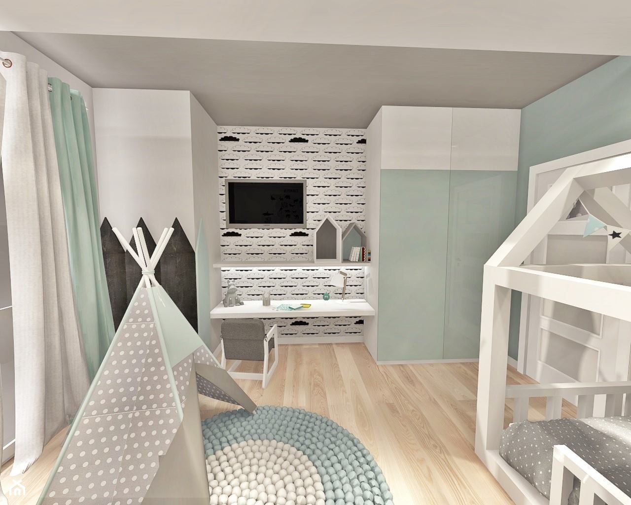 pokój dziecka - Mały biały miętowy pokój dziecka dla dziecka dla chłopca, styl nowoczesny - zdjęcie od Art Design Studio - Homebook