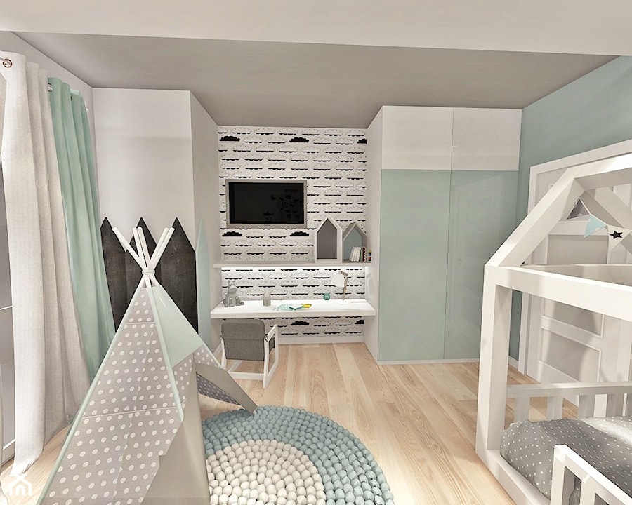 pokój dziecka - Mały biały miętowy pokój dziecka dla dziecka dla chłopca, styl nowoczesny - zdjęcie od Art Design Studio