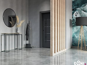 Nowoczesny salon z dekoracyjną ścianą - Hol / przedpokój, styl nowoczesny - zdjęcie od Domni - sklep & portal wnętrzarski