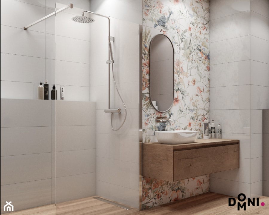 Jasna łazienka z dekoracyjną ścianą - Łazienka, styl nowoczesny - zdjęcie od Domni - sklep & portal wnętrzarski
