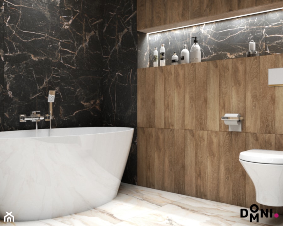 Marmur i drewno w łazience - Łazienka, styl glamour - zdjęcie od Domni - sklep & portal wnętrzarski - Homebook