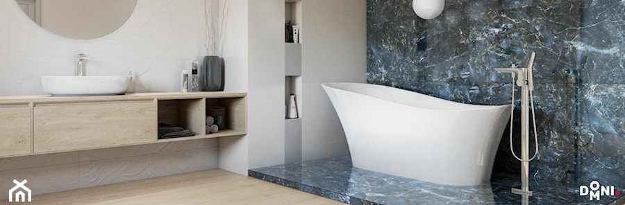 Aranżacja łazienki z kamiennym wykończeniem ścian - Łazienka, styl nowoczesny - zdjęcie od Domni - sklep & portal wnętrzarski