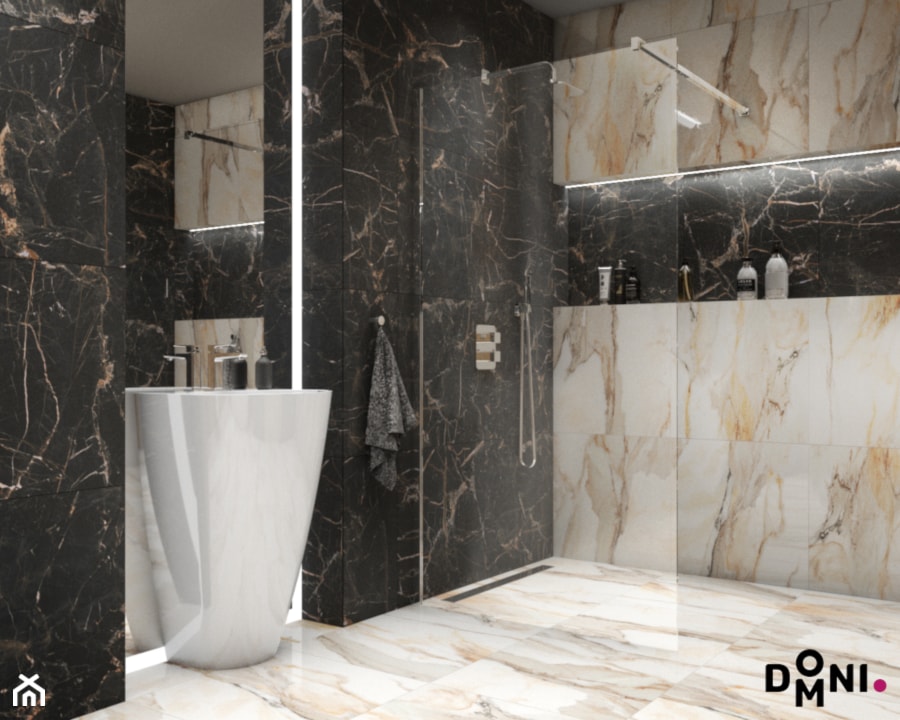 Marmur i drewno w łazience - Łazienka, styl glamour - zdjęcie od Domni - sklep & portal wnętrzarski