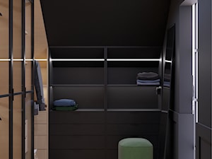 Czarna garderoba z drewnianymi elementami - zdjęcie od VISO Pracownia Projektowa