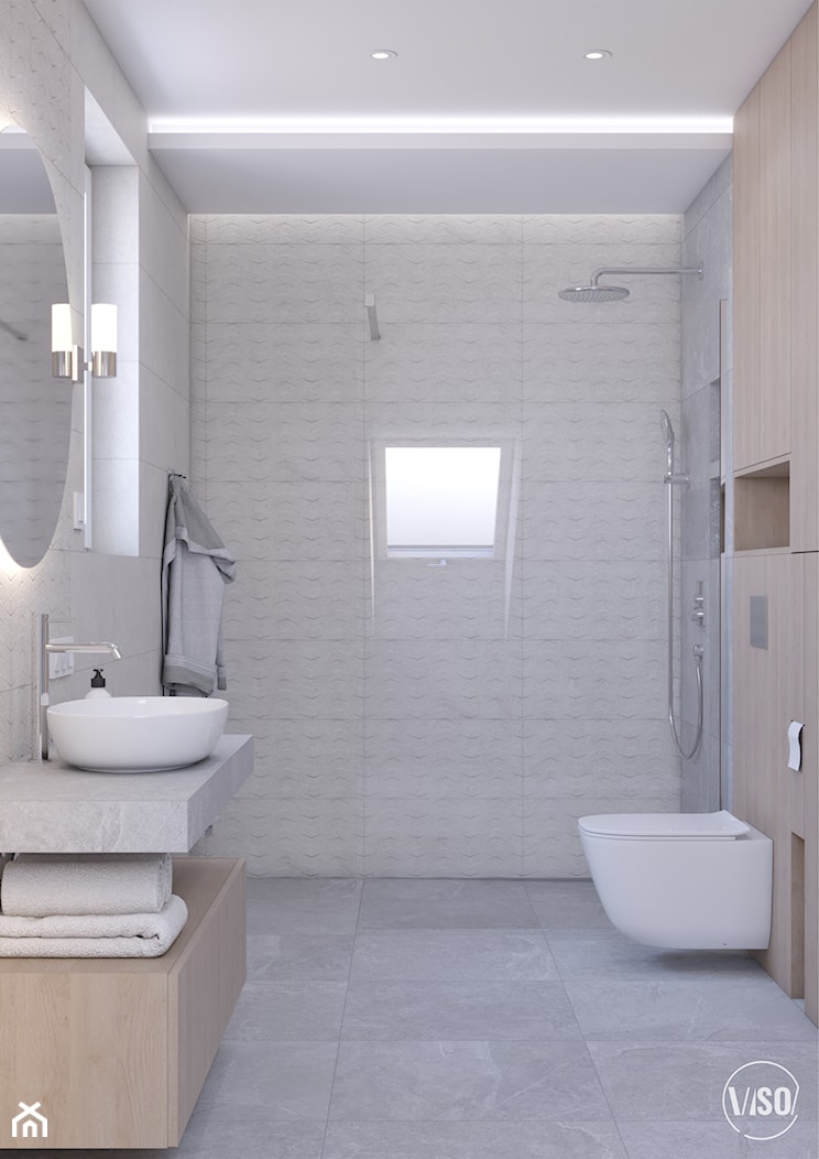 Duża łazienka w ciepłych kolorach - zdjęcie od VISO Pracownia Projektowa - Homebook