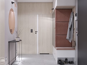 Przedpokój - szafa z siedziskiem tapicerowanym, drzwi wewnętrzne ukryte - zdjęcie od VISO Pracownia Projektowa