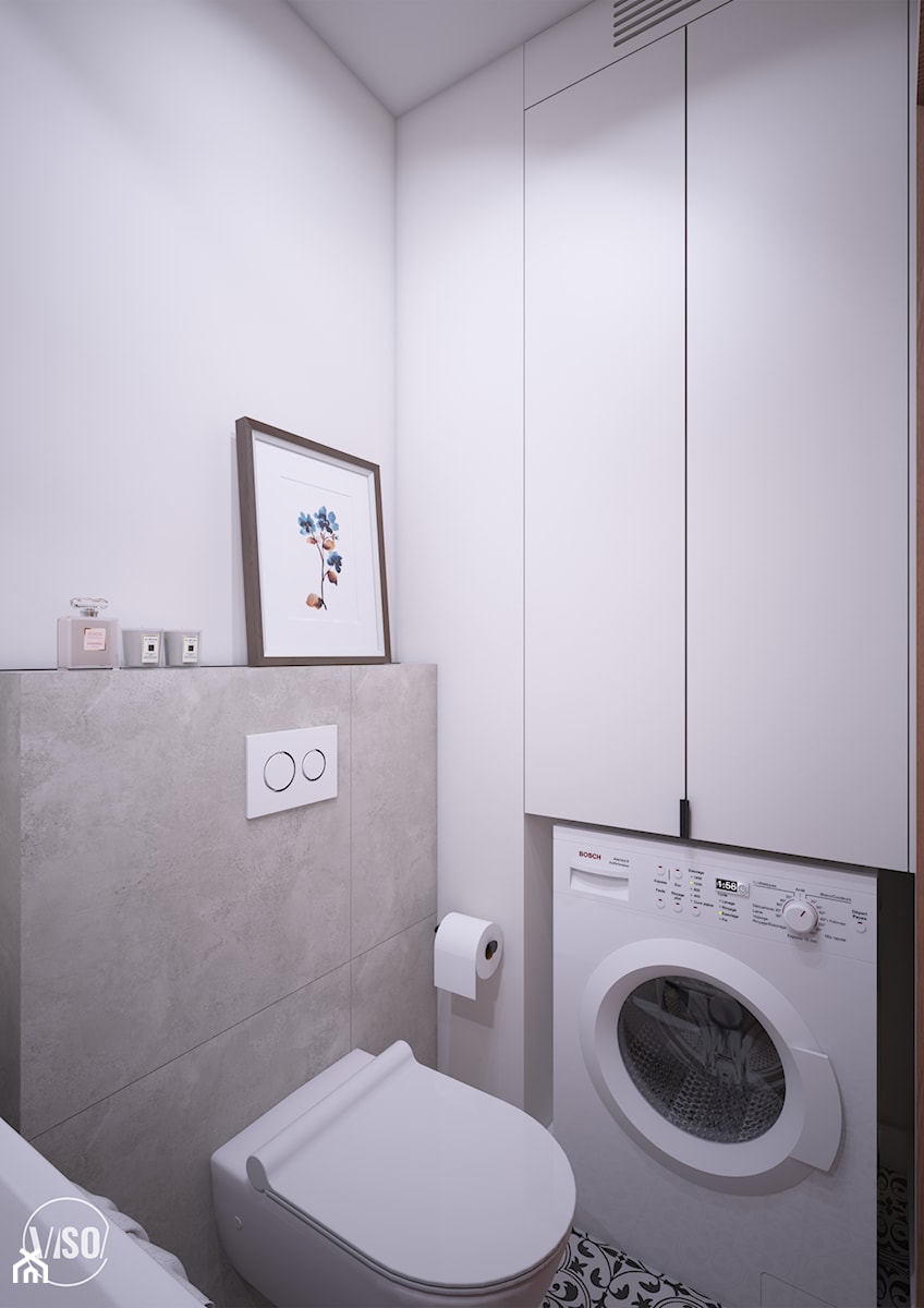 Toaleta z miejscem na pralkę i szafką gospodarczą - zdjęcie od VISO Pracownia Projektowa