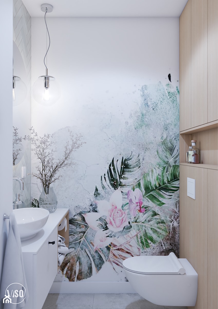 WC z tapetą z motywem roślinnym - zdjęcie od VISO Pracownia Projektowa
