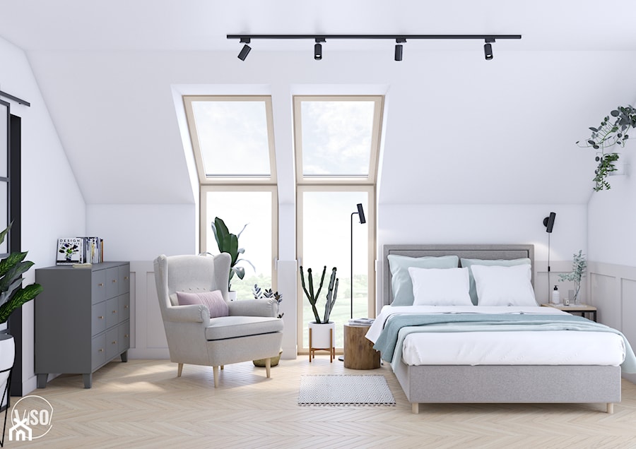 Przytulna sypialnia w odcieniach beżu i błękitu - zdjęcie od VISO Pracownia Projektowa