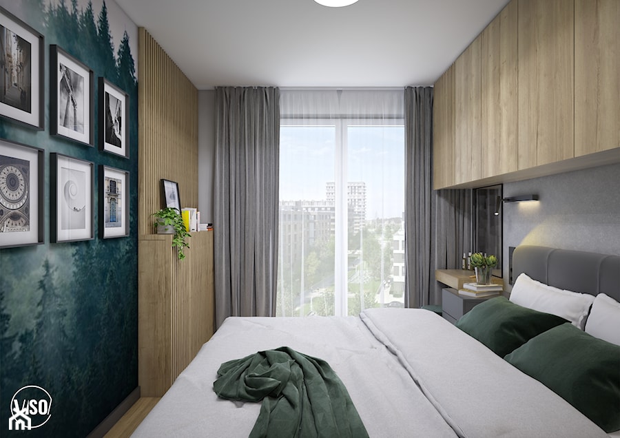 Nowoczesna sypialnia z zielonymi dodatkami - zdjęcie od VISO Pracownia Projektowa