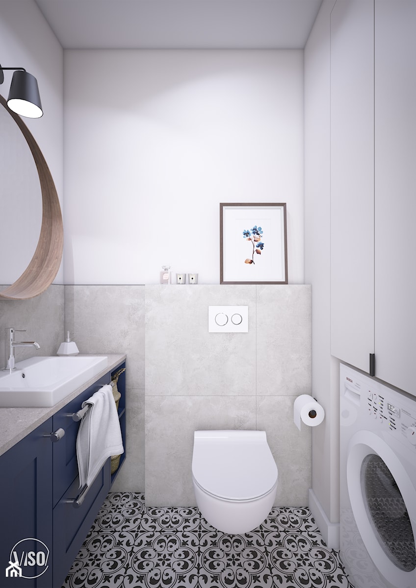 Toaleta z miejscem na pralkę i szafką gospodarczą - zdjęcie od VISO Pracownia Projektowa