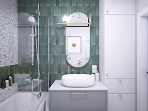 Elegancka łazienka: lastryko i butelkowa zieleń. - zdjęcie od VISO Pracownia Projektowa