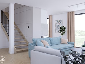 Salon połączony z kuchnią, błękitna sofa - zdjęcie od VISO Pracownia Projektowa